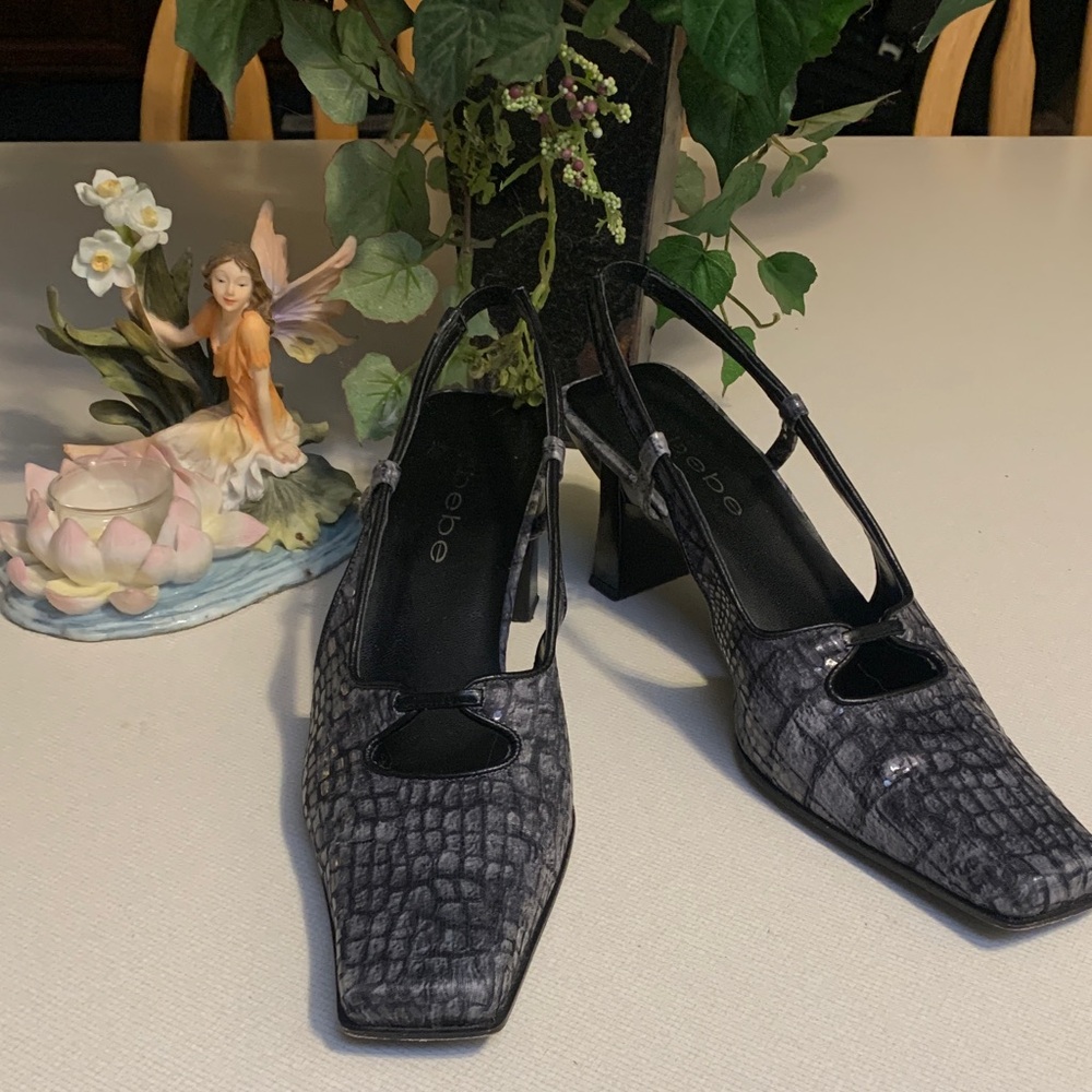 Bebe Gray Croc-Patterned Heels
